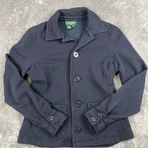 Lauren‎ Ralph Lauren Petite Small Navy Anchor Button Knit Jacket Blazer
